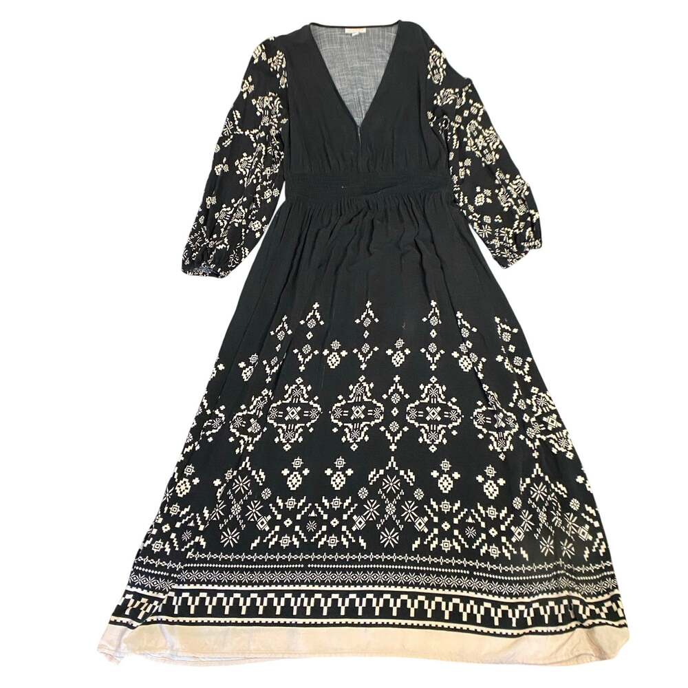 Knox Rose Maxi Dress Women Sz L Black Geometric Print
